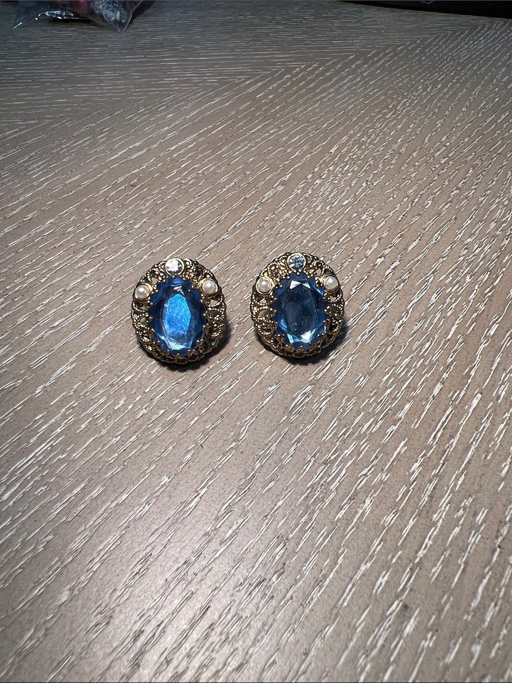 Vintage-Style Blue Crystal Oval Stud Earrings - West Germany
